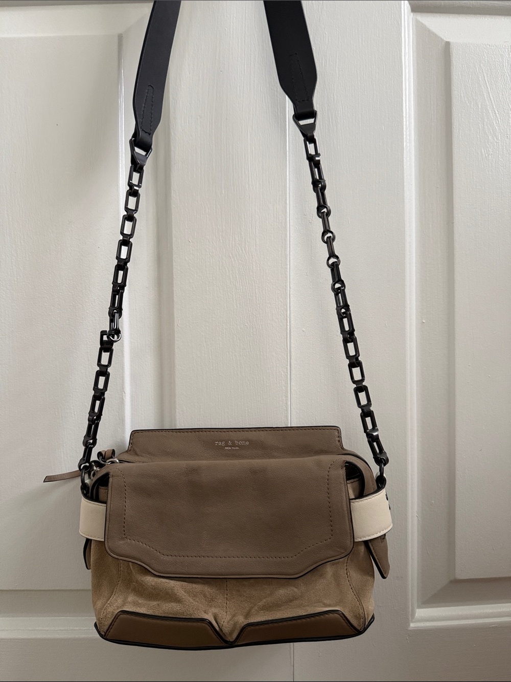 rag & bone Taupe and Cream Shoulder Crossbody with Black Strap